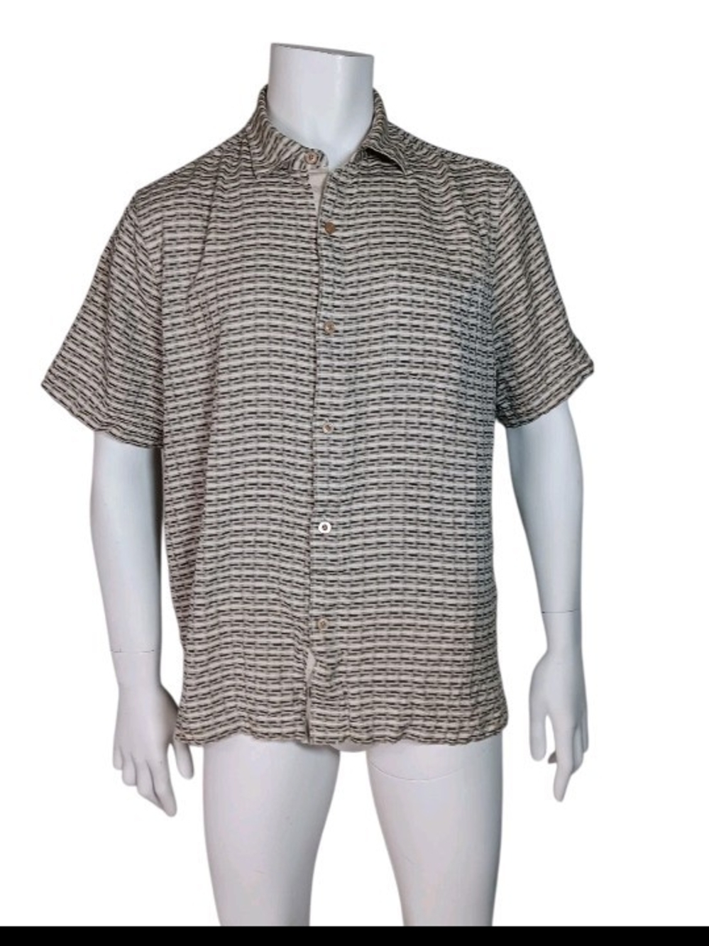 Tommy Bahama Men's Geovanni Geo Camp Silk Short Sleeve Textured  Button-Shirt